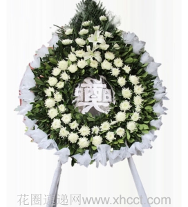 千里吊君-菊花，百合，绿叶组成花圈，按图订制，规格：高约为1.5米<葬礼花圈>
